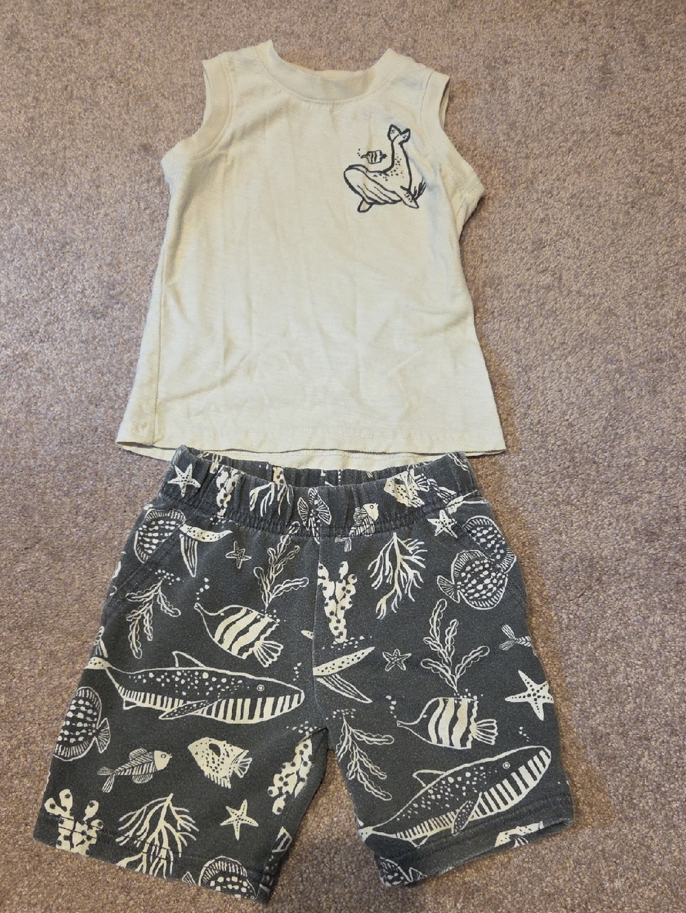 Carter's Cream Tank Top and Charcoal Sea Life Shorts Matching Set 4T